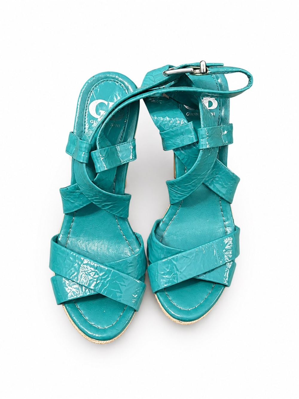 Gianni Bini Turquoise Patent Crisscross Ankle-Strap Sandals